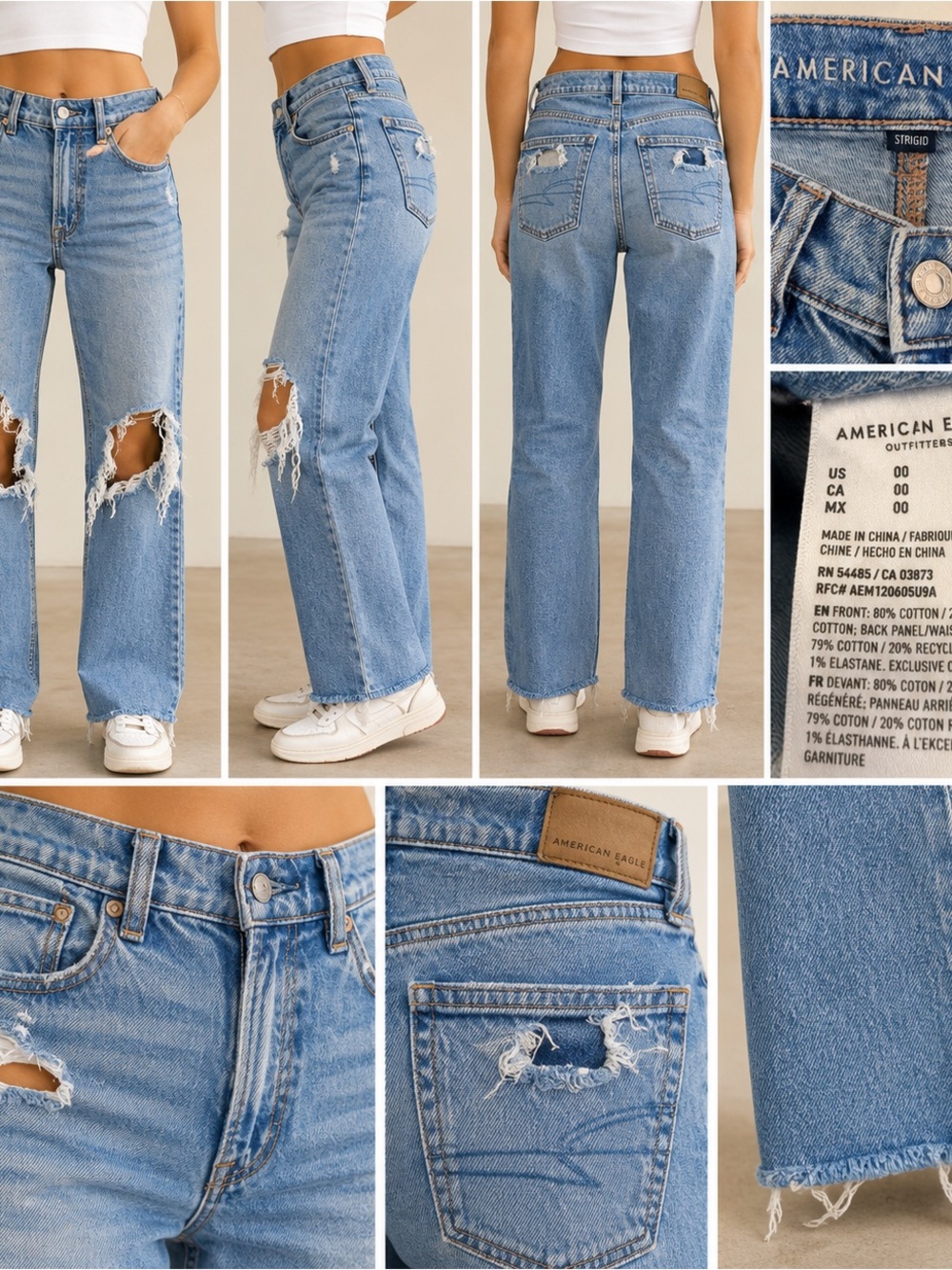 American Eagle Outfitters Light Blue High-Rise Distressed Straight Jeans